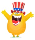 Cartoon funny monster wearing American uncle Sam hat on USA Independence Day