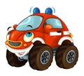 Cartoon funny off road fire fighter truck looking like monster truck isolated Royalty Free Stock Photo