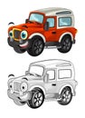 Cartoon funny off road fire fighter truck looking like monster truck isolated - coloring page Royalty Free Stock Photo