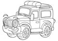 Cartoon funny off road fire fighter truck looking like monster truck isolated - coloring page