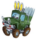 Cartoon funny off road military truck car with bullets ammo