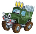 Cartoon funny off road military truck car with bullets ammo