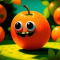 Cartoon funny orange fruits characters, in summer garden. Ai generated