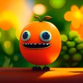 Cartoon funny orange fruits characters, in summer garden. Ai generated