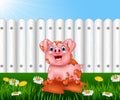 Cartoon funny pig playing in the mud Royalty Free Stock Photo