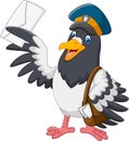 Cartoon funny pigeon bird delivering letter