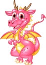 Cartoon funny pink dragon isolated on white background Royalty Free Stock Photo