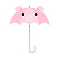 Cartoon funny pink umbrella with pig animal face vector illustration Royalty Free Stock Photo