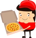 Cartoon funny pizza delivery man illustration on a white background. Royalty Free Stock Photo