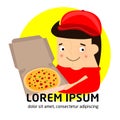 Cartoon funny pizza delivery man illustration on a white background. Royalty Free Stock Photo