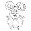Cartoon funny ram for coloring book isolated on white background, vector black and white hand drawing, monochrome Royalty Free Stock Photo