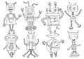 Cartoon funny retro robots in vintage style. set of Vector illustration Royalty Free Stock Photo