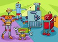 Cartoon funny robots and droids characters group Royalty Free Stock Photo