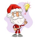 Cartoon funny santa claus with idea light bulb Royalty Free Stock Photo