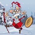 Cartoon funny Santa Claus in shock jumped up frightened in the woods