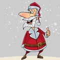 Cartoon funny Santa Claus shows an approving gesture thumb up