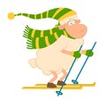 Cartoon funny skier sheep for a design