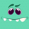 Cartoon funny smart and clever monster face. Vector illustration.