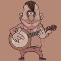 Cartoon funny smiling male musician plays banjo