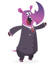 Cartoon funny smiling rhino wearing toxedo or business suit. Vector illustration