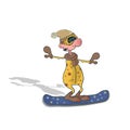 Cartoon funny snowboarder. Vector illustration on a white background with shadow