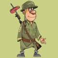 Cartoon funny soldier with a rifle with a bayonet