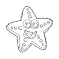 Cartoon funny starfish in a linear style for children s coloring.Vector illustration