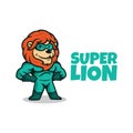 Cartoon funny superhero lion posing. super lion character. vector illustration