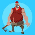 Cartoon funny pot bellied woodcutter with an ax in his hand