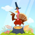 Cartoon funny turkey bird character for Thanksgiving illustration. Vector isolated Royalty Free Stock Photo