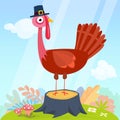 Cartoon funny turkey bird character for Thanksgiving illustration. Vector isolated Royalty Free Stock Photo