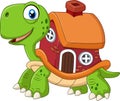 Cartoon funny turtle with shell house