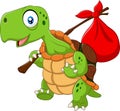 Cartoon funny turtle traveling