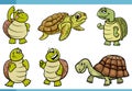 cartoon funny turtles comic animal characters set