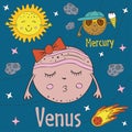 Cartoon funny Venus with Mercury