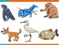 Cartoon funny wild animals comic characters set