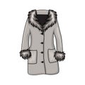 Cartoon fur winter coat isolated on white background