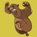 Cartoon furious brown bear runs on hind legs