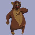 Cartoon furious brown bear standing with open mouth