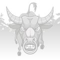 Cartoon furious bull with a nose ring on a forest background