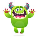 Cartoon furry monster. Halloween vector illustration of excited monster laughing.