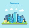 Cartoon Future City on a Landscape Background Card Poster. Vector