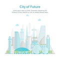 Cartoon Future City on a Landscape Background Card Poster. Vector