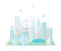 Cartoon Future City on a Landscape Background. Vector