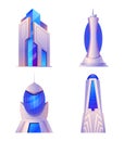 Cartoon futuristic city buildings of set, modern architecture