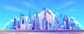 Cartoon futuristic smart city landscape with glass skyscrapers. Modern urban cityscape architecture. Future metropolis Royalty Free Stock Photo