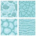 Cartoon game textures, ice surface seamless patterns. Game assets walls and environment backgrounds