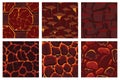 Cartoon game textures, lava surface seamless patterns. Game assets walls and environment backgrounds