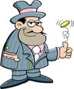 Cartoon gangster flipping a coin.