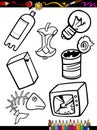 Cartoon garbage objects coloring page Royalty Free Stock Photo